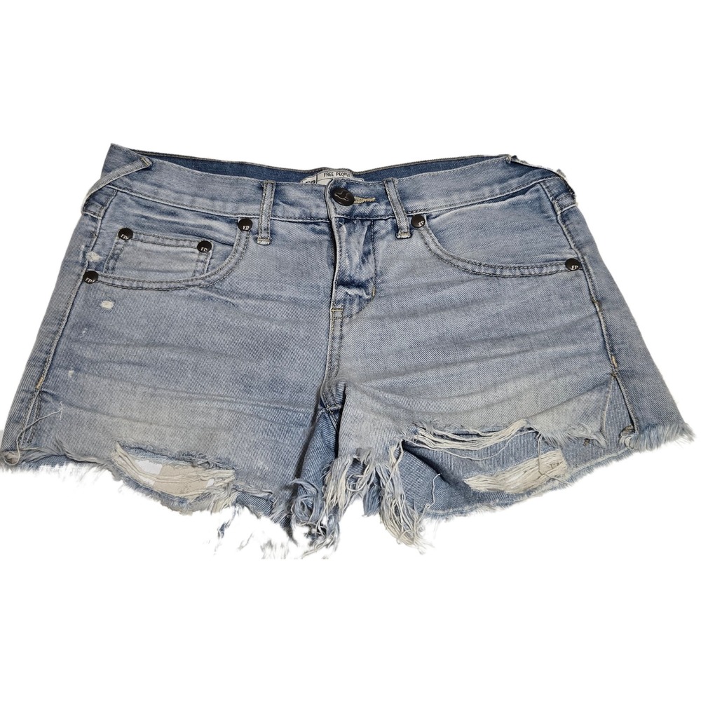 Free People Light Wash Distressed Denim Cutoff Shorts Sz 24 (tape30) Frayed‎ Hem